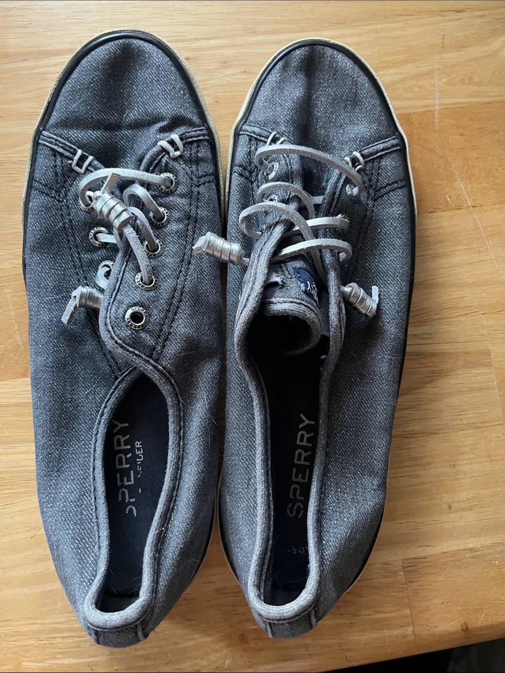 Sperry Dark Gray Canvas Slip-On Sneakers with Elastic Laces